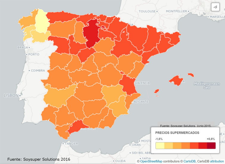 Navarra es la región donde más suben los precios los supermercados y Badajoz donde más bajan